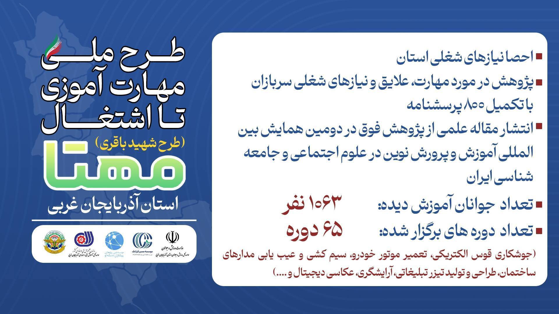 اجرای موفق طرح ملی مهارت‌آموزی تا اشتغال «مهتا» در  آذربایجان غربی