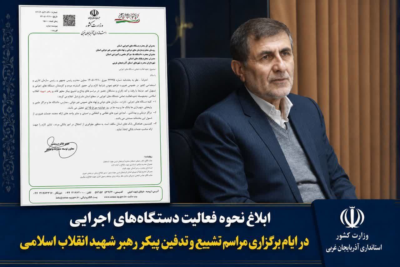 نحوه فعالیت دستگاه‌های اجرایی آذربایجان‌غربی در ایام تشییع پیکر رهبرشهید انقلاب