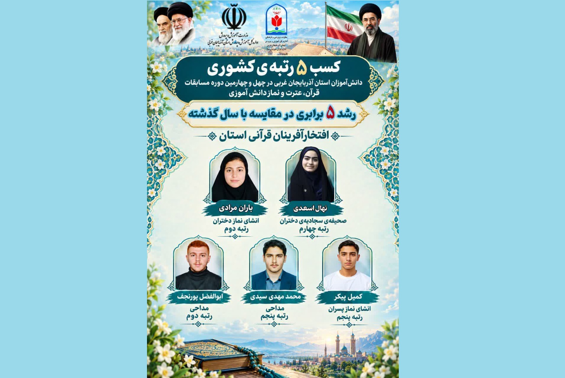 درخشش دانش‌آموزان قرآنی آذربایجان‌غربی درمسابقات قرآن، عترت و نماز دانش‌آموزی